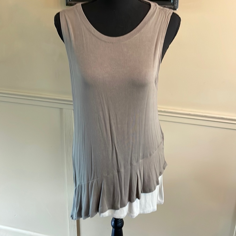 LOGO olive green asymmetrical hem tank top. size medium